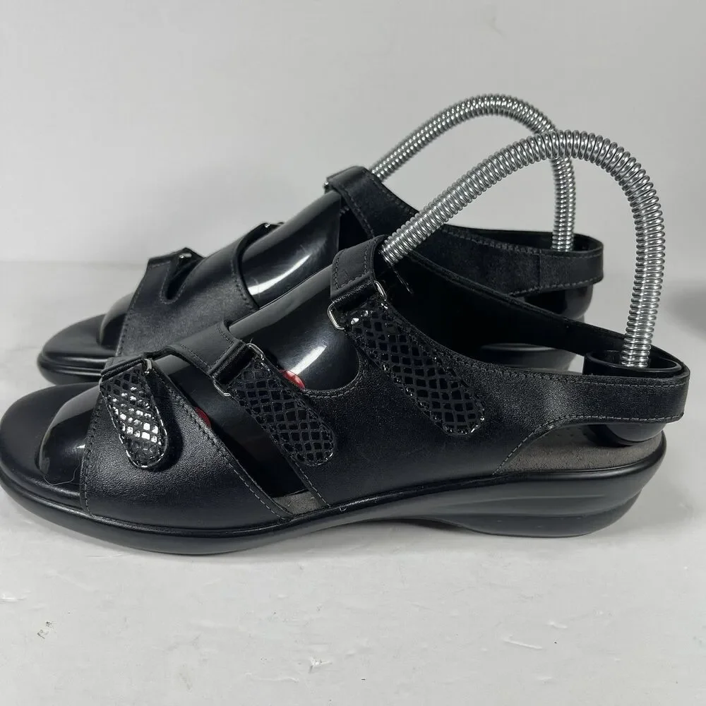 SAS Duo Women’s Black Leather Comfort Sandals Triple Strap Slides Size 8.5